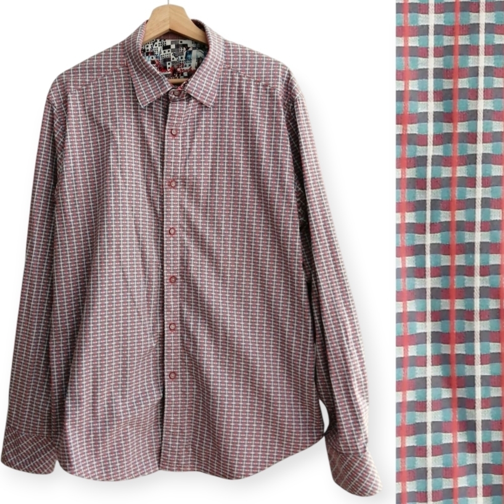 Robert Graham Men's Classic Fit Button Up Red and Blue Checkered Flip Cuffs XL
